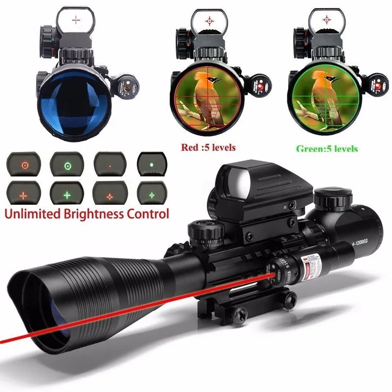 Тактический 4-12X50 EG Riflescope оружие для страйкбола охота огнестрельное оружие прицел для ружья с голографическим 4 оптический прицел с прицельной сеткой+ красный с лазером