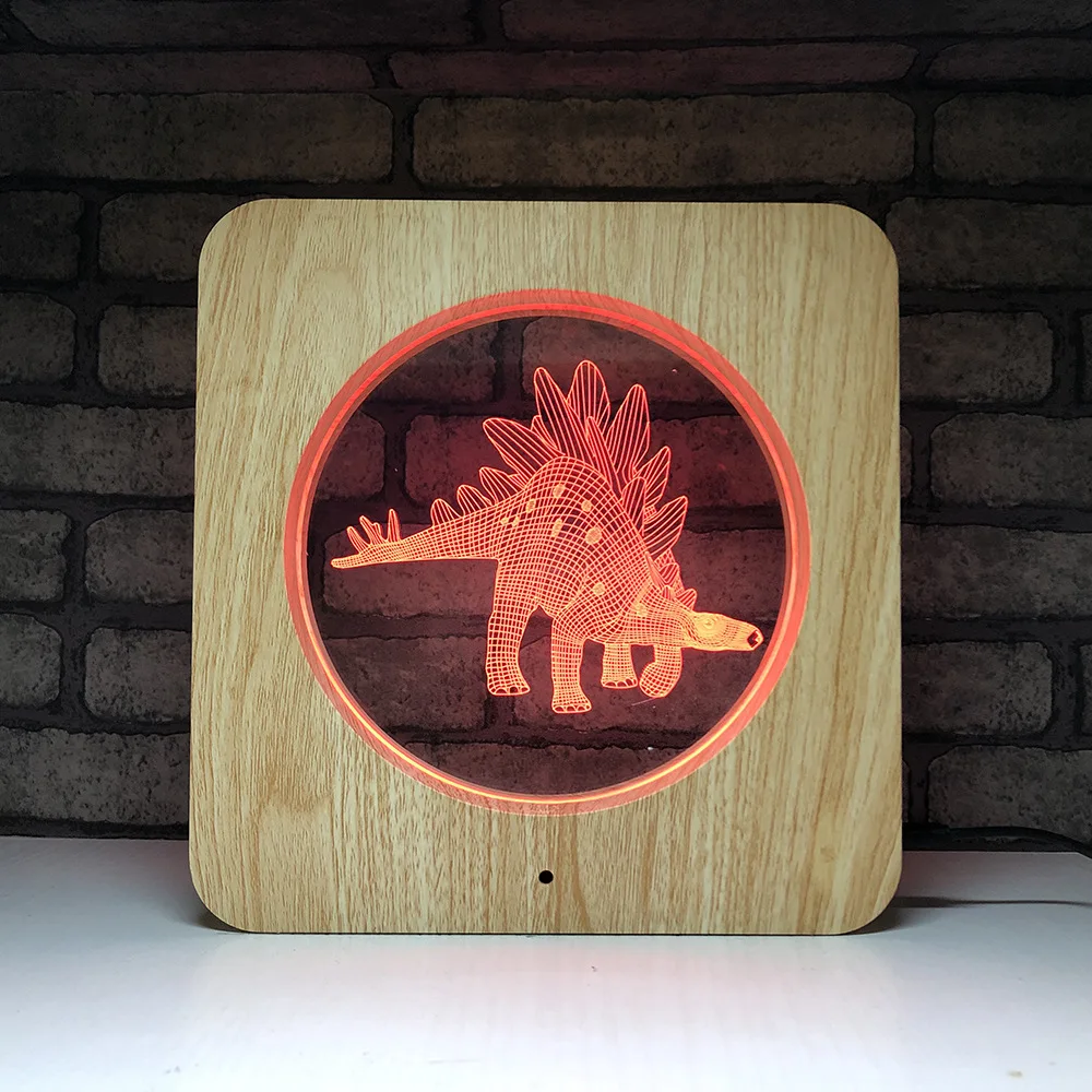 Creative led desk lamp bedroom decoration touch 7 color wood grain 3D night light holiday gift dinosaur 1 | Освещение