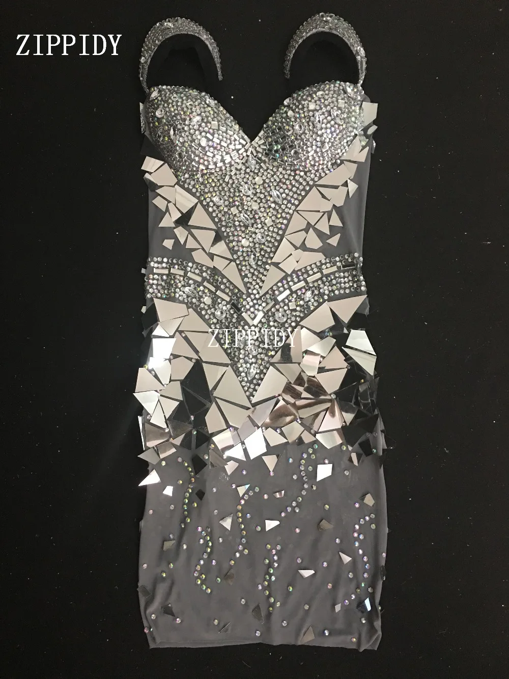 Модное блестящее Серебряное платье со стразами для женщин на день рождения, сексуальный костюм для выпускного вечера, шикарные платья с зеркалами