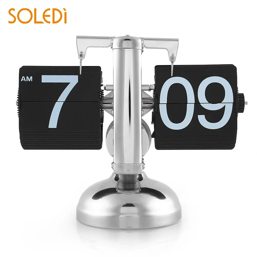 

SOLEDI Retro Digital Auto Flip Clock Down Metal Single Stand Table 12 Hour flip clock electronic desk clock masa saati saat klok