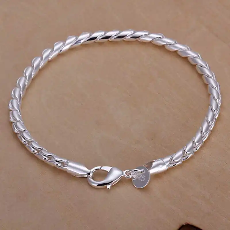 925 Silver Plated Jewelry Braid Knot Bangle Wristband Armband Bracelet Accessory