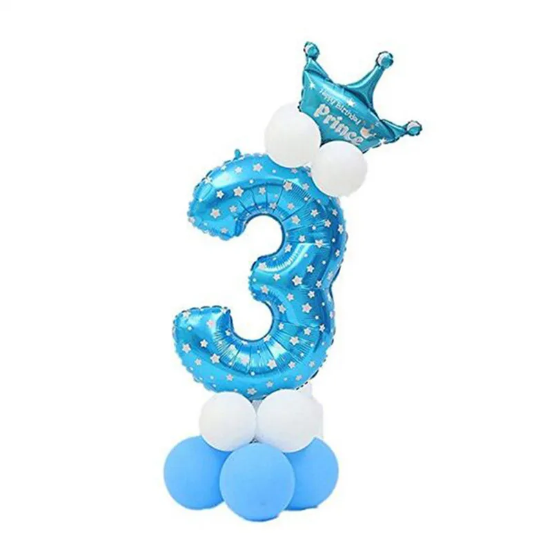Розовые воздушные шары с цифрами, шары из фольги с короной, вечерние украшения для мальчиков и девочек, украшения для детского дня рождения, украшения для вечеринки, голубые шары с цифрами - Цвет: Blue3