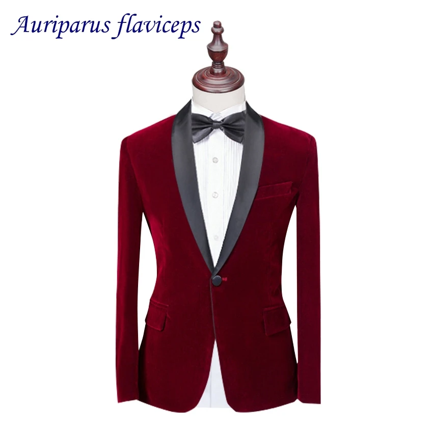 2 pieces Blue Velvet Man Suits Pattern Prom Tuxedos Suit Tailored Wedding Suits With Shawl Lapel Jacket Black pant