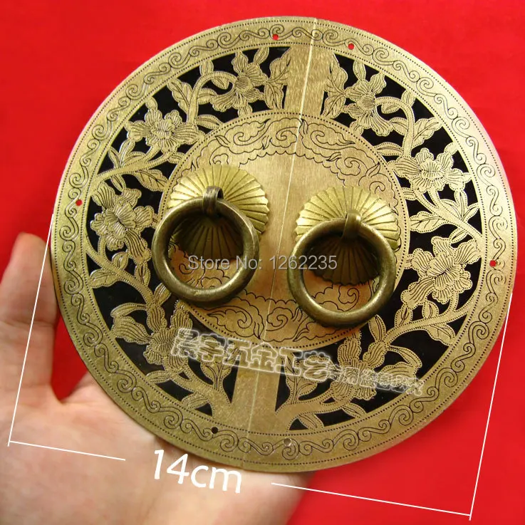 14cm Rich flowering round brass handle Antique pull ring Double open cupboard Copper door handles | Обустройство дома