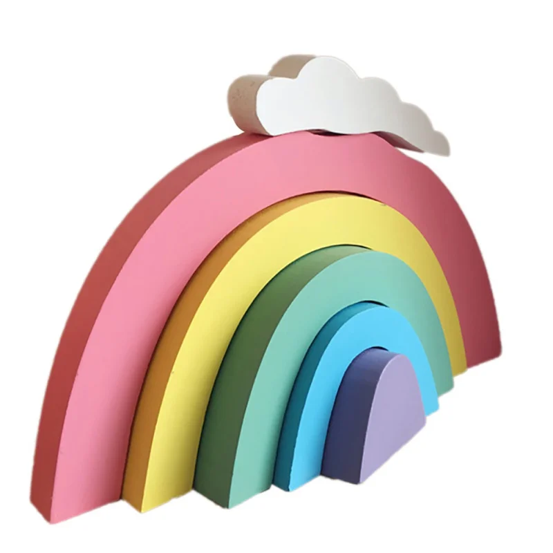 Photography Colorful Wooden Rainbow Building Blocks Decor Children 's Room Decorative Ornaments Wall Decorations - Цвет: A