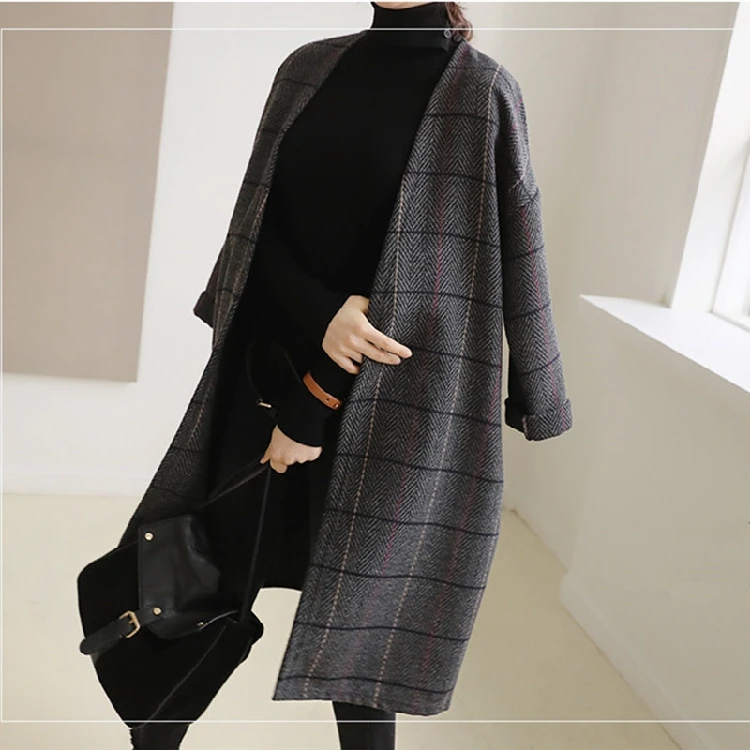 UK Women Woolen Coat Autumn Winter Cassic Simple Long Plaid Cardigan Coat Trenchcoat Wool Coat All Match Vintage Plus Size UK Women Woolen Coat Autumn Winter Cassic Simple Long Plaid Cardigan Coat Trenchcoat Wool Coat All Match Vintage Plus Size