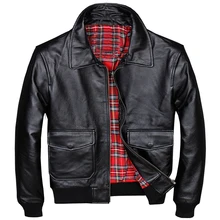 Летные мужские куртки-бомберы, пальто из натуральной кожи, короткие воздушные силы, автомобильные мужские Куртки из натуральной коровьей кожи, куртки в клетку внутри, A573