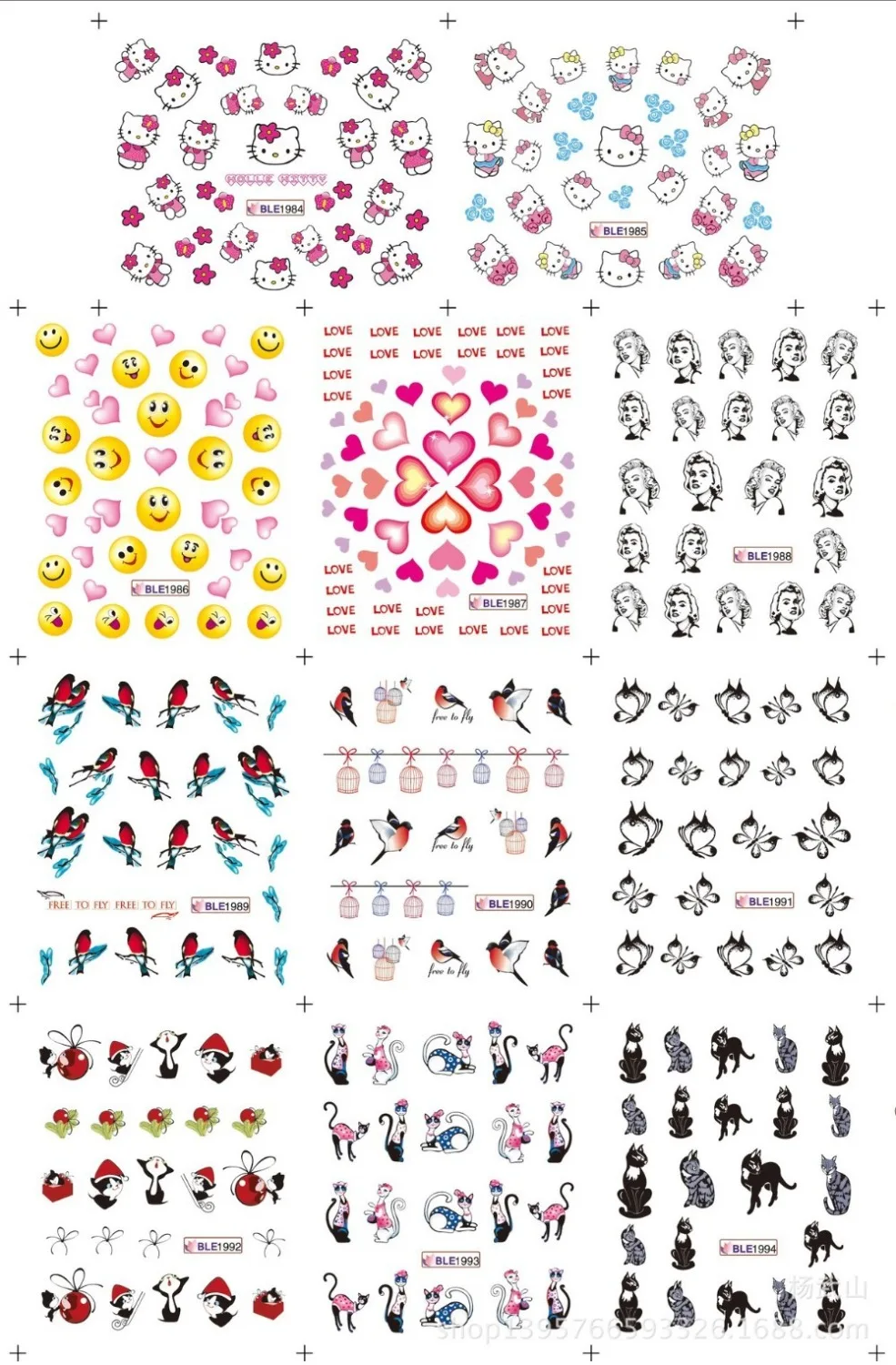 

BLE1984-1994 11sheet/SET Hello Kitty nail art sticker decals accessories nail art water transfer nail stickers for sticker decal