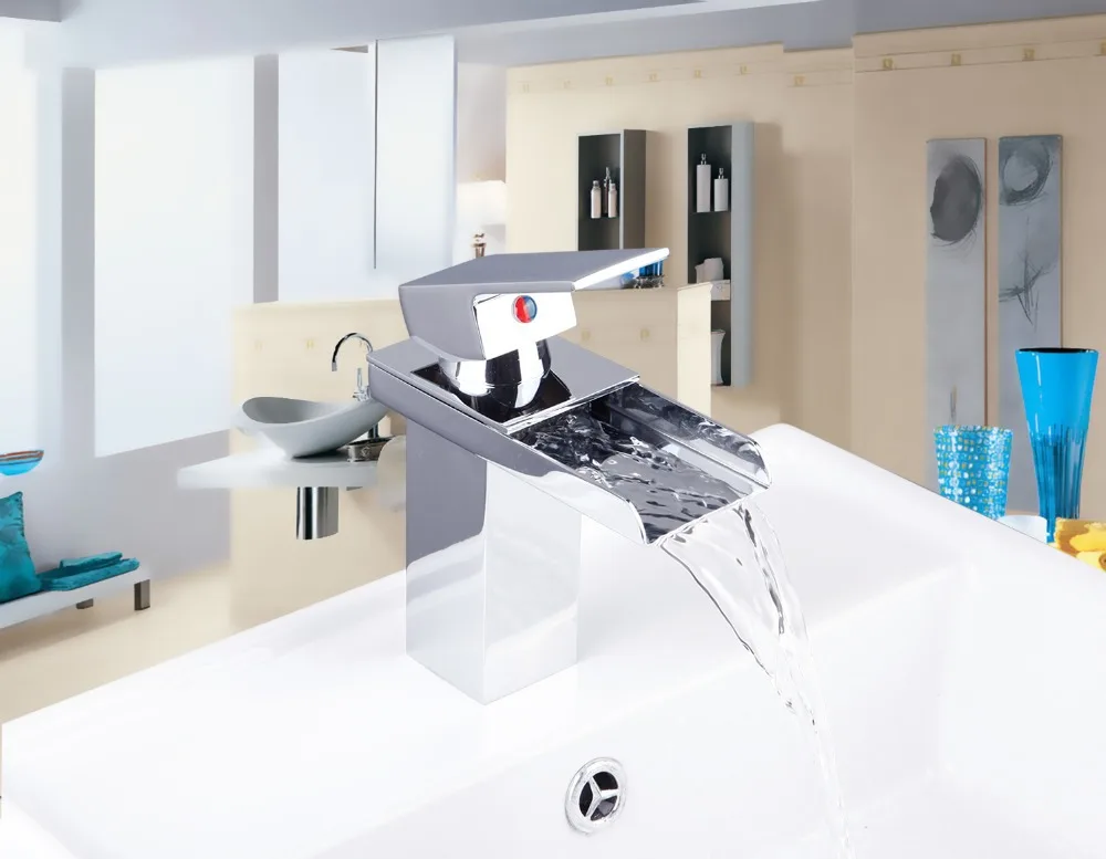

e-pak HELLO Wonderful Durable Deck Mounted Waterfall Spout Single Handle Chrome Bathroom Basin Mixer Tap Basin Faucet L8259/1