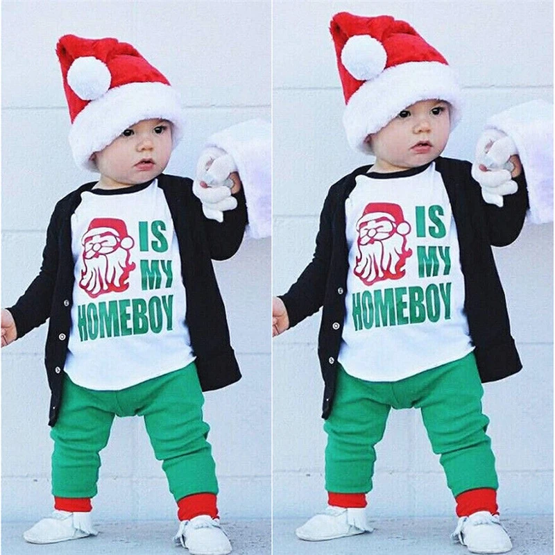 Christmas Baby Boy Clothing Set Xmas Children Santa Print Long Sleeve T Shirt+Pants 2017 New