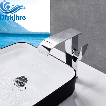 

Chrome Short Tall Bath Sink Mixer Bathroom Basin Faucet Waterfall Line Design Vessel Tap Single Hole Deck Mount