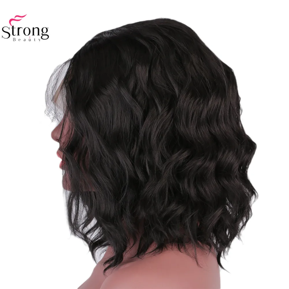 StrongBeauty 14" Synthetic Lace Front Wig For Women Short Wavy Hair Bob Black Wigs Baby Hair