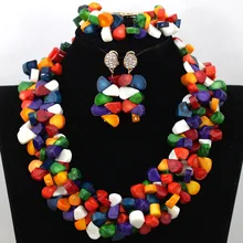 Романтический 2 слоя кораллового костюма комплект ювелирных изделий красочный коралловый бисером свадебное ожерелье для нигерийской свадьбы CNR463