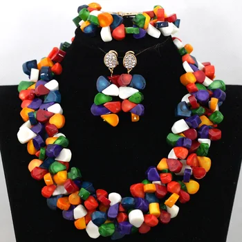 

Romantic 2 Layers Coral Costume Jewelry Set New Colorful Coral Beaded Bridal Necklace for Nigerian Wedding Free Shipping CNR463