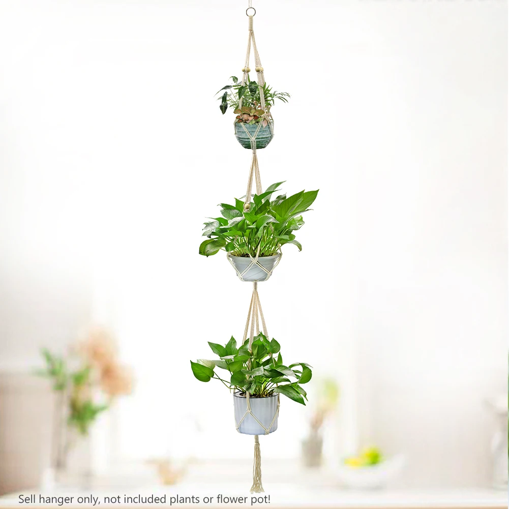 Knotted Macrame Plant Hanger Hook Vintage Cotton Line Hanging Basket Knotted Macrame Plant Hanger Hook Vintage Cotton Line Hanging Basket Lifting Rope Flowerpot Pot Holder Garden Decoration