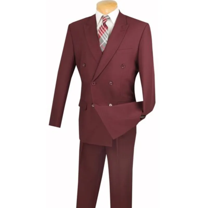 Men's Burgundy double breasted 6x2 button classic Fit polyester suit