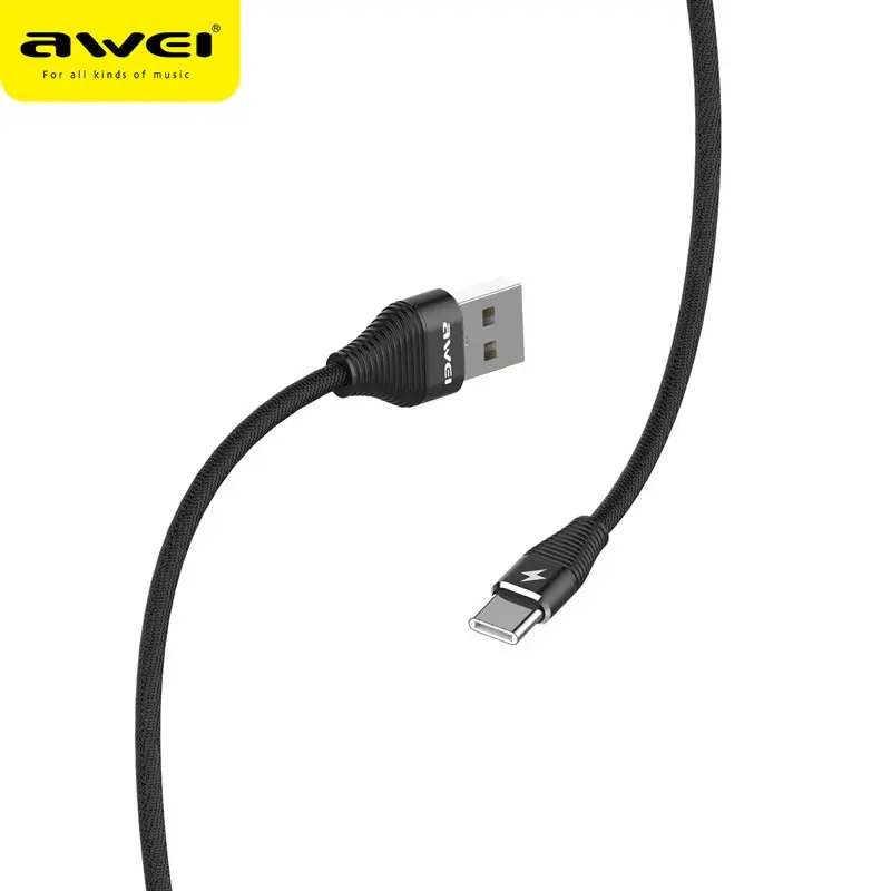 Awei الهاتف المحمول كابل نقل بيانات 2.4A آمنة وسريعة النسيج النسيج سلك خط شحن سريعة شحن خط ل نوع-c الأجهزة