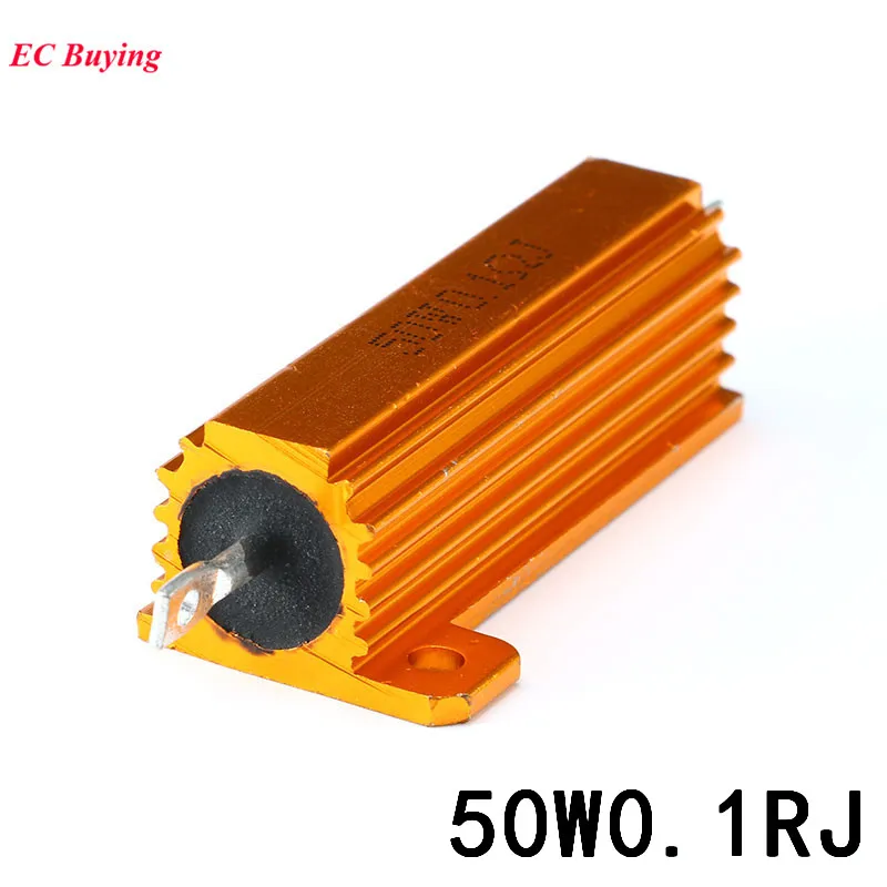 

RX24 50W 0.1R Metal Aluminum Case High Power Resistor Golden Metal Shell Case Heatsink Resistor 0.1 OHM