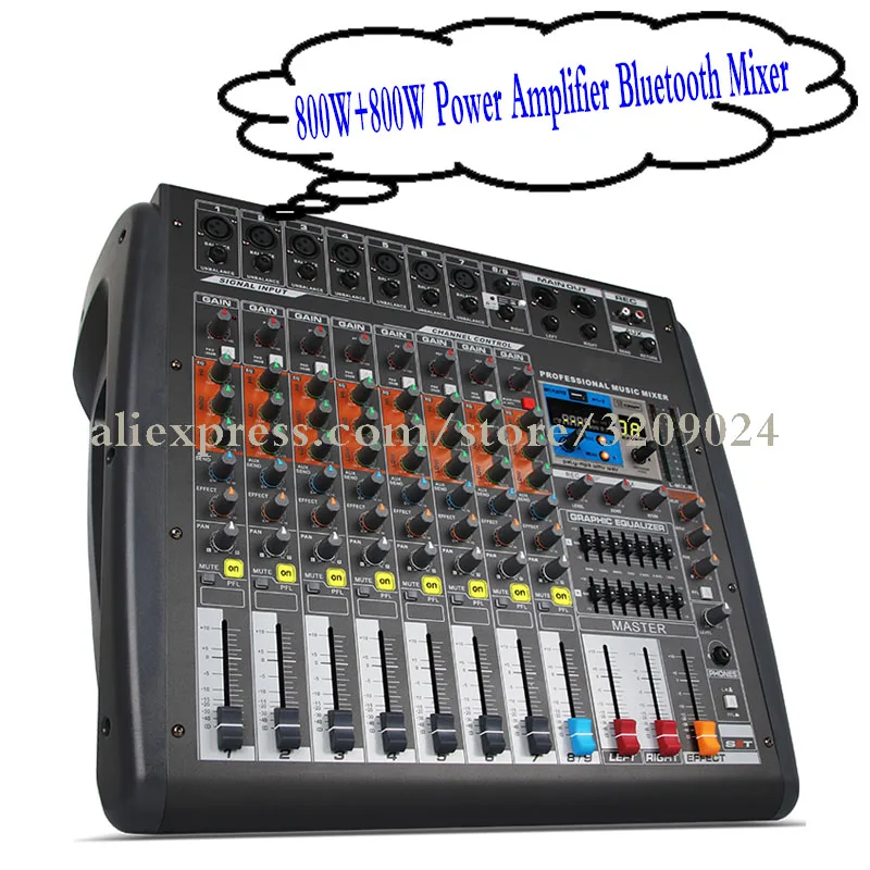 US $428.64 Pro 800W800W 8 Channel Amplifier Recording Mixer With Bluetooth USB MP3 Bluetooth 16 DSP Reverb Effect Audio Mixing Controller