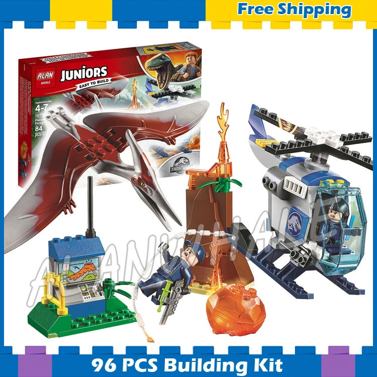 

96pcs Jurassic World Juniors Pteranodon Escape Lava Volcano Model Building Blocks Dinosaur Kids Gifts sets Compatible With Lego