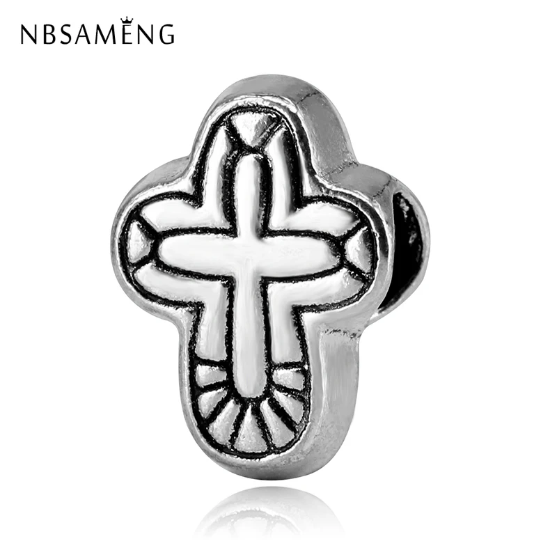 

NBSAMEN New Alloy Bead Charm Silver Symbol Of Faith Cross Beads Fit Original Pandora Women Bracelet & Bangle DIY Jewelry