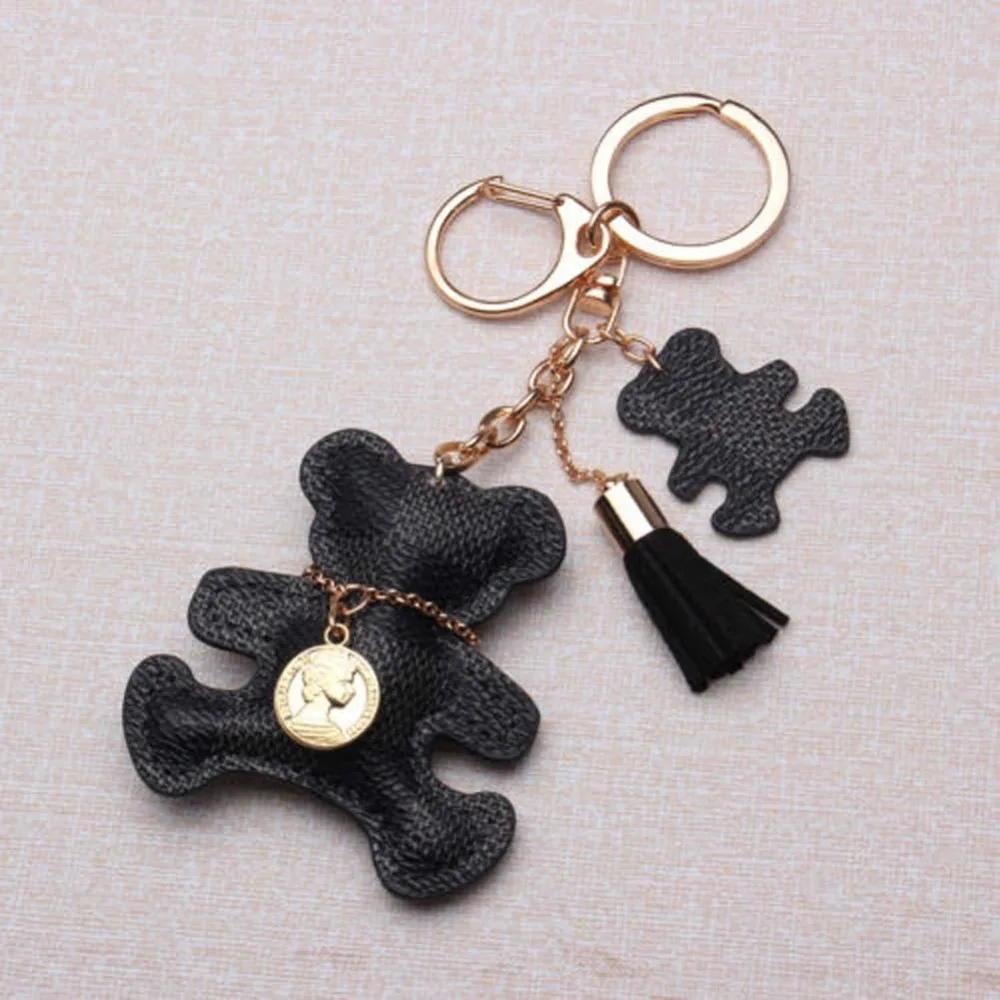 New Fashion !!! PU Leather Bear Key Chain Tassel Key Ring Car Bag