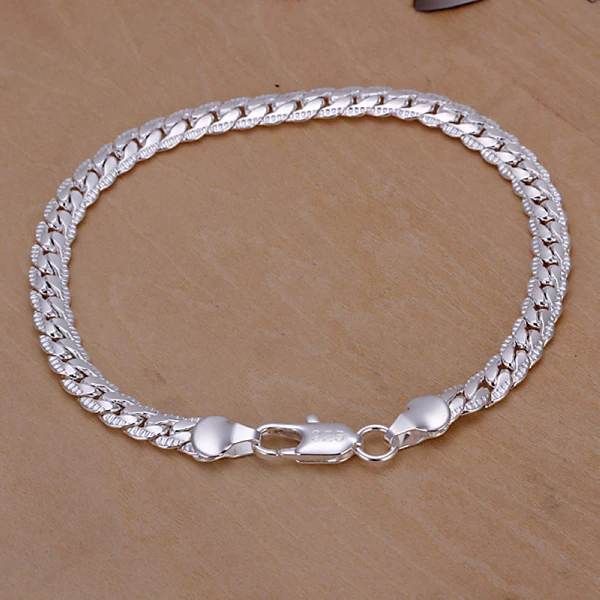 

Hot Sale Silver 6MM Full Sideways Bracelet High Quality 925 stamped silver plated Fashion Jewelry Pulseiras Women Men Gift