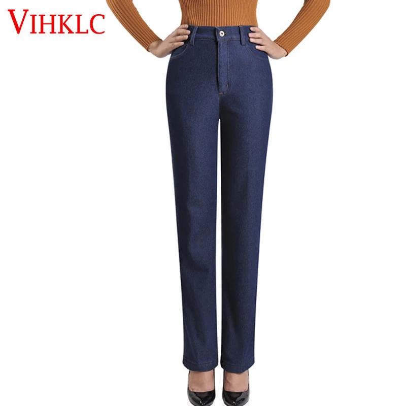Новые зимние Прямые Джинсы женские повседневные штаны толстые теплые бархатные стрейч Высокая талия джинсы Для женщин джинсы Mother H754