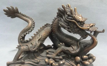 

song voge gem S2892 12" Chinese Pure Bronze Animal Year Zodiac Decoration Fly Dragon Statue Figurine