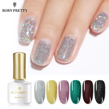 Born pretty, голографическая гель для ногтей 6 мл мерцающий блеск красочный Серебряный Сияющий замачиваемый УФ Гель-лак для ногтей