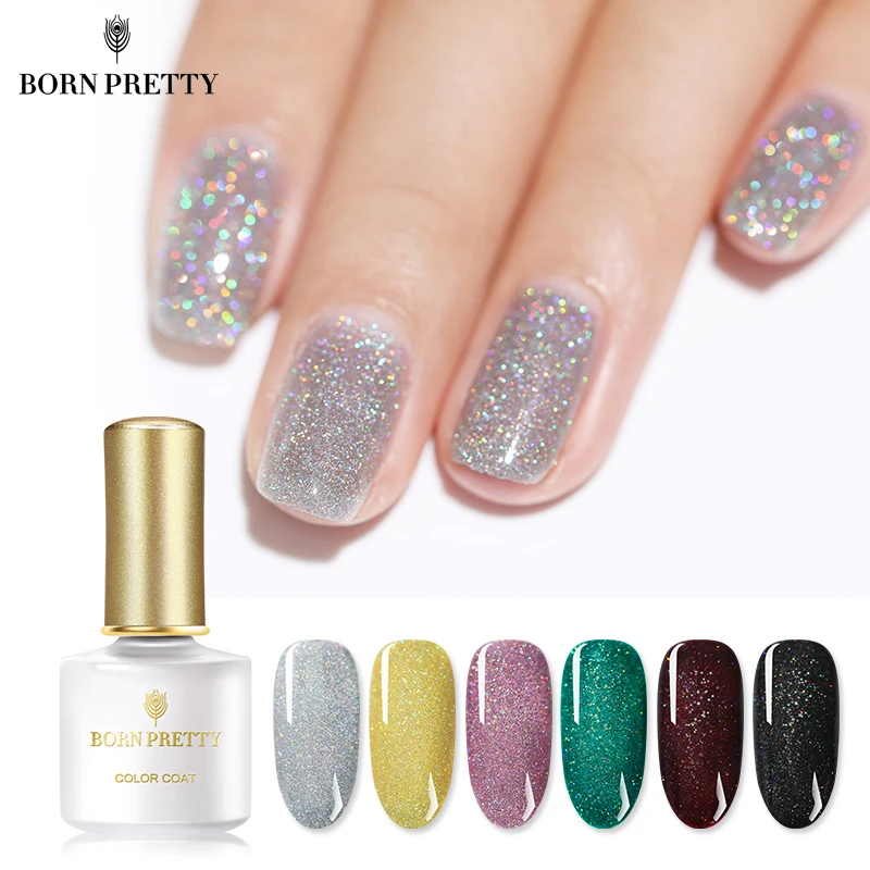 

BORN PRETTY Holographic Nail Gel 6ml Shimmmer Glitter Colorful Silver Shining Soak Off UV Gel Lacquer Polish