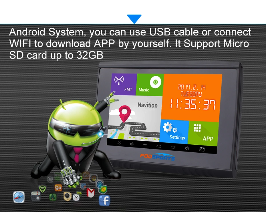 Fodsports 5,0 дюймов Android 4.4.2 мотоцикл gps навигация 512 Мб 8 Гб Вспышка wifi Bluetooth Автомобильный навигатор Бесплатные карты