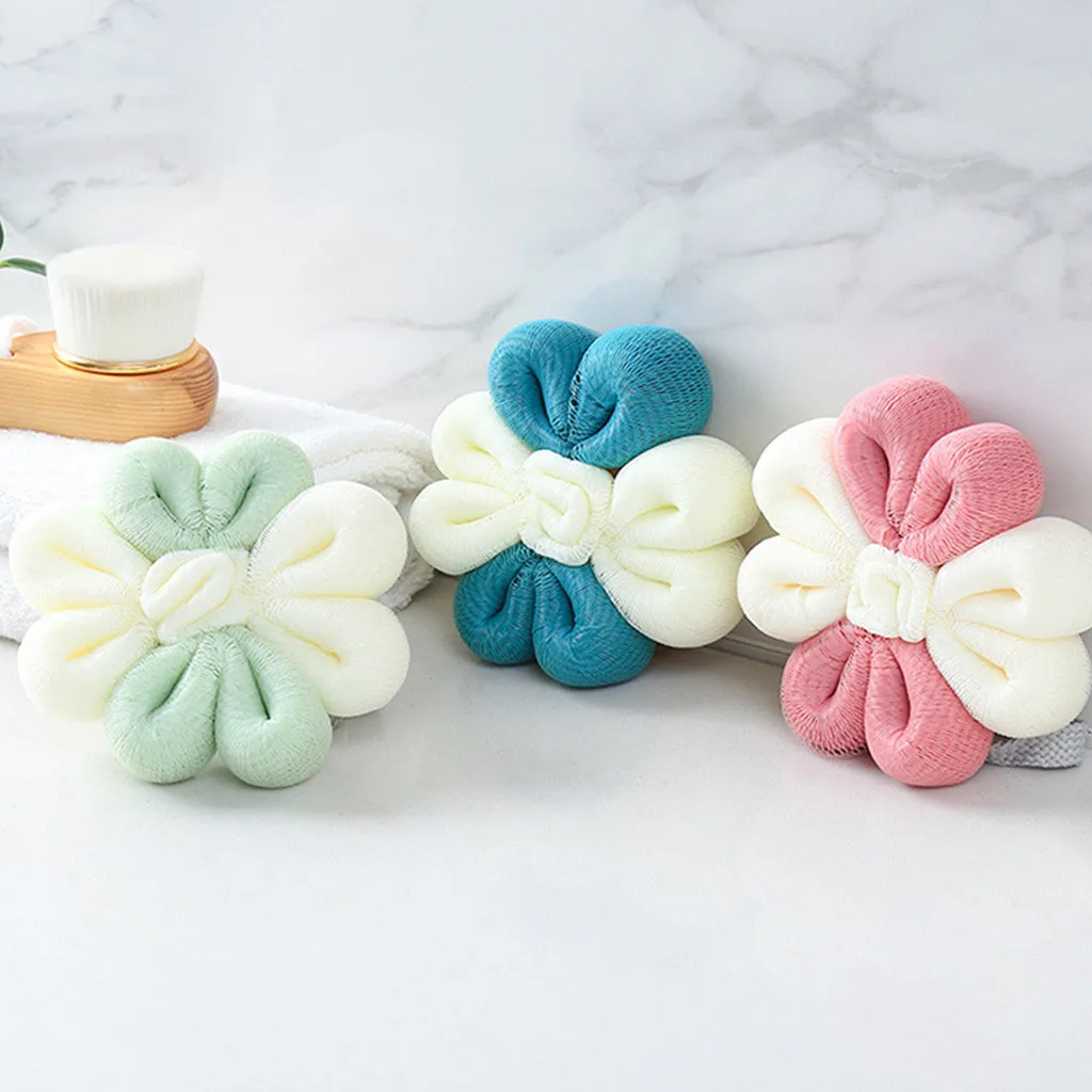 Прямая поставка цветок мочалка из люфы душ Губка Pouf сетка мяч Отшелушивающий премиум скруббер
