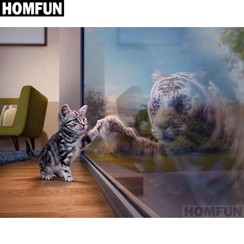 HOMFUN полная квадратная/круглая дрель 5D DIY Алмазная картина "Кот и тигр" вышивка крестиком 5D домашний Декор подарок A01510