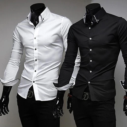 Новое поступление мужской моды длинный рукав отложной воротник Повседневная тонкая рубашка новое поступление