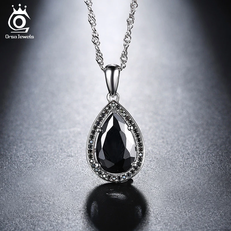 

ORSA JEWELS 2018 Fashion Water Drop Pendant Necklace with White or Black AAA Austrian Cubic Zircon For Women ON125