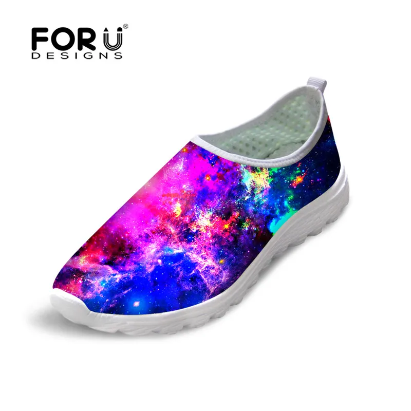FORUDESIGNS Breathable Summer Shoes for Men Casual Flat Galaxy Print Male Mesh Light Men's Slip On Flats | Обувь