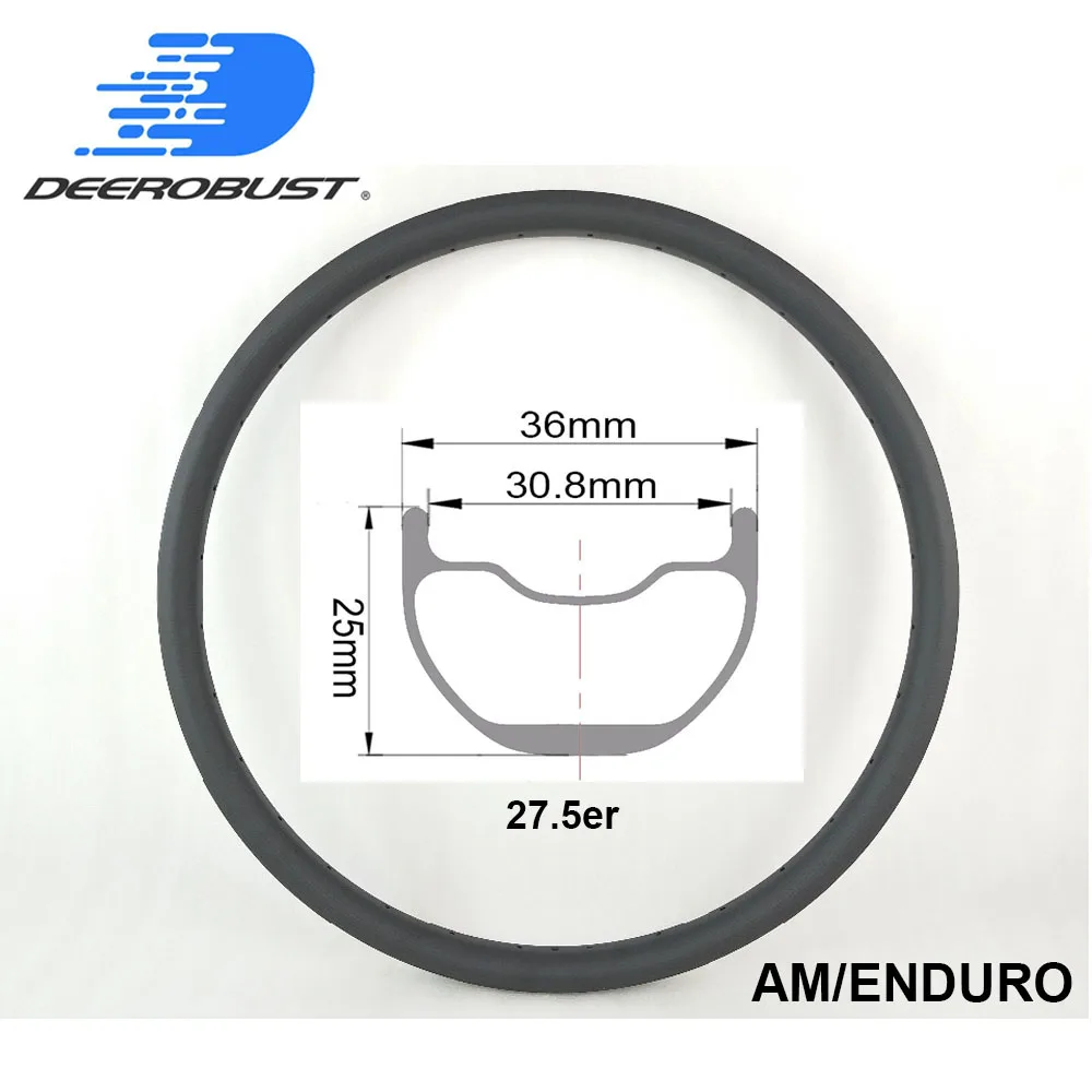 

27.5er AM/ENDURO 25mm x 36mm Carbon Mountain Bike Rims Hookless Tubeless Clincher 27.5 inch 650B MTB Rim 32 36 holes UD 3K 12K