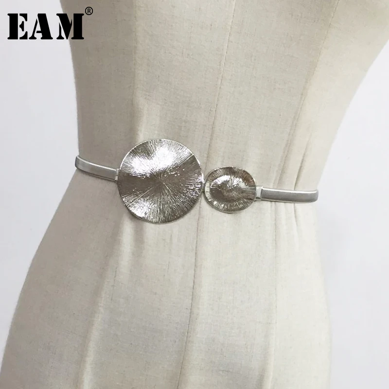 

[EAM] 2019 New Spring Summer Metal Circle Split Joint Round Personality Elastic Belt Women Fashion Tide All-match JU46008