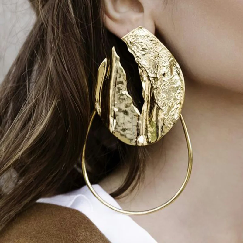 

PPG&PGG 2019 Gold Sliver Color Circle Alloy Earrings For Women Geometric Metal Statement Earrings Big Crab Drop Earrings