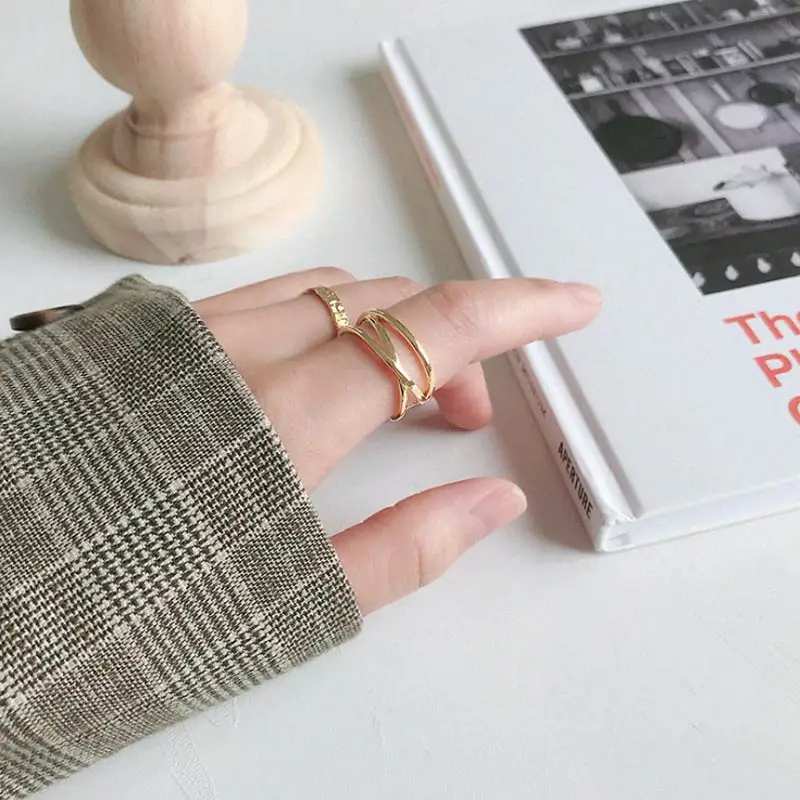 F.I.N.S модное 925 пробы Серебряное кольцо необычная линия шпагат дизайн широкий обручальное кольцо популярные ювелирные изделия для женщин