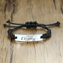 Персонализированные гравировка ID браслет для мужчин Merry Christmas DIY подарок ювелирные изделия из нержавеющей стали Черная веревка