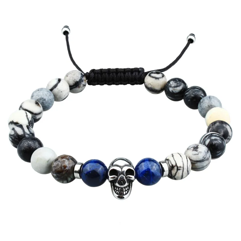 

HAWSON Bracelet for Women/Men Black Beads Net Stones & Blue-veins Stone bead with Adjustable Braided Rope