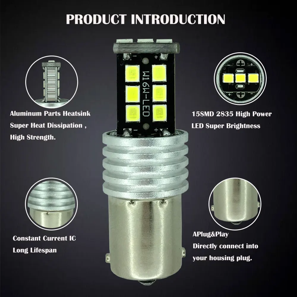 Светодиодная лампа P21W Canbus 1156 BA15S 2 шт. без ошибок 15SMD автомобильная светодиодная