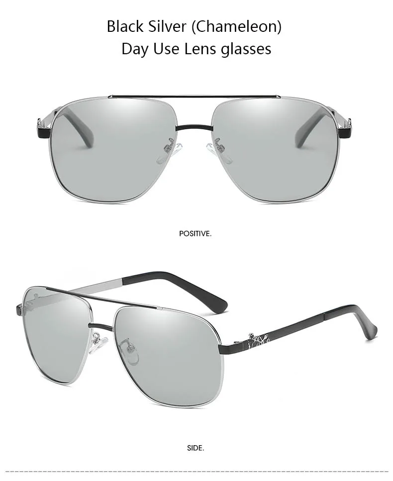 Высокое качество авиационный пилот фотохромные солнцезащитные очки мужские Поляризованные Хамелеон мужские солнцезащитные очки для вождения UV400 Oculos Gafas - Lenses Color: Black Silver