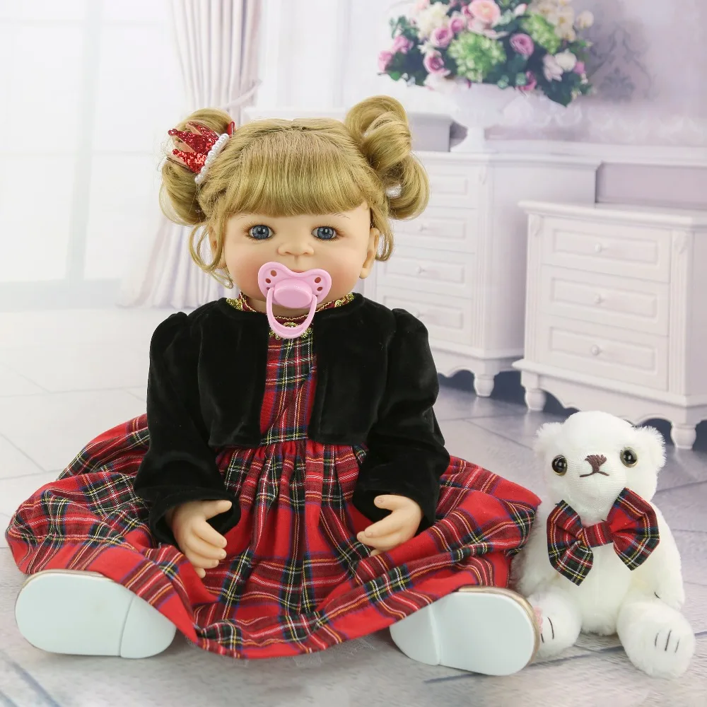 

beautiful 55 cm body Silicone Reborn Baby girl Doll 22" blonde Realistic vinyl Baby Newborn Bebe big eyes Waterproof bath toy