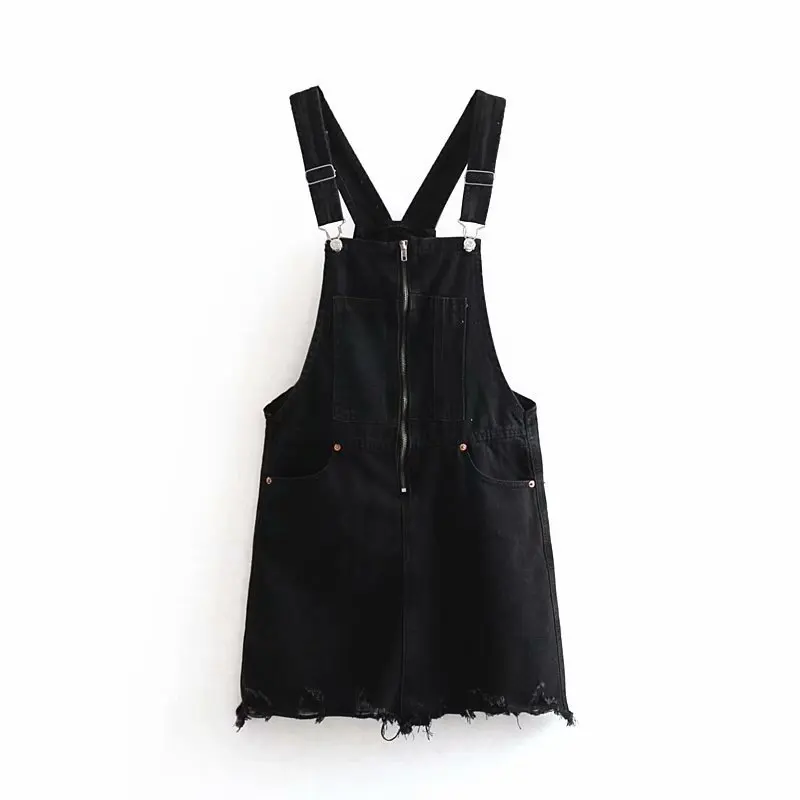 

Ordifree 2019 Summer Women Black Denim Dress Sundress Overalls Dress Streetwear Cotton Ripped Jeans Dress