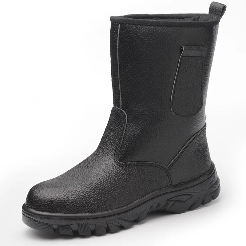 Большие размеры для мужчин; черные повседневные рабочие ботинки с стальным носком; безопасная обувь до середины икры из мягкой кожи; безопасная обувь
