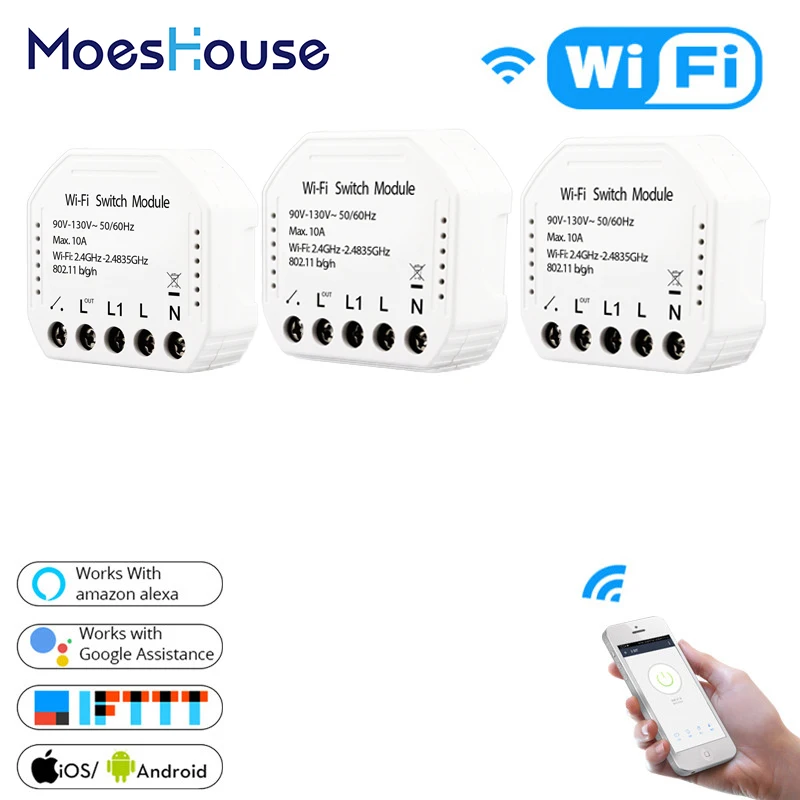 

3 PCs 90V-130V Wifi Smart Light Switch Diy Breaker Module Smart Life/Tuya APP Remote Control,Works with Echo Google Home 2 Way