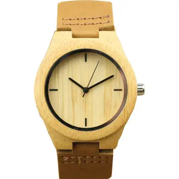 

women size natural bamboo wristwatch high quality girls simple and light color bamboo leather japan movement dress watch